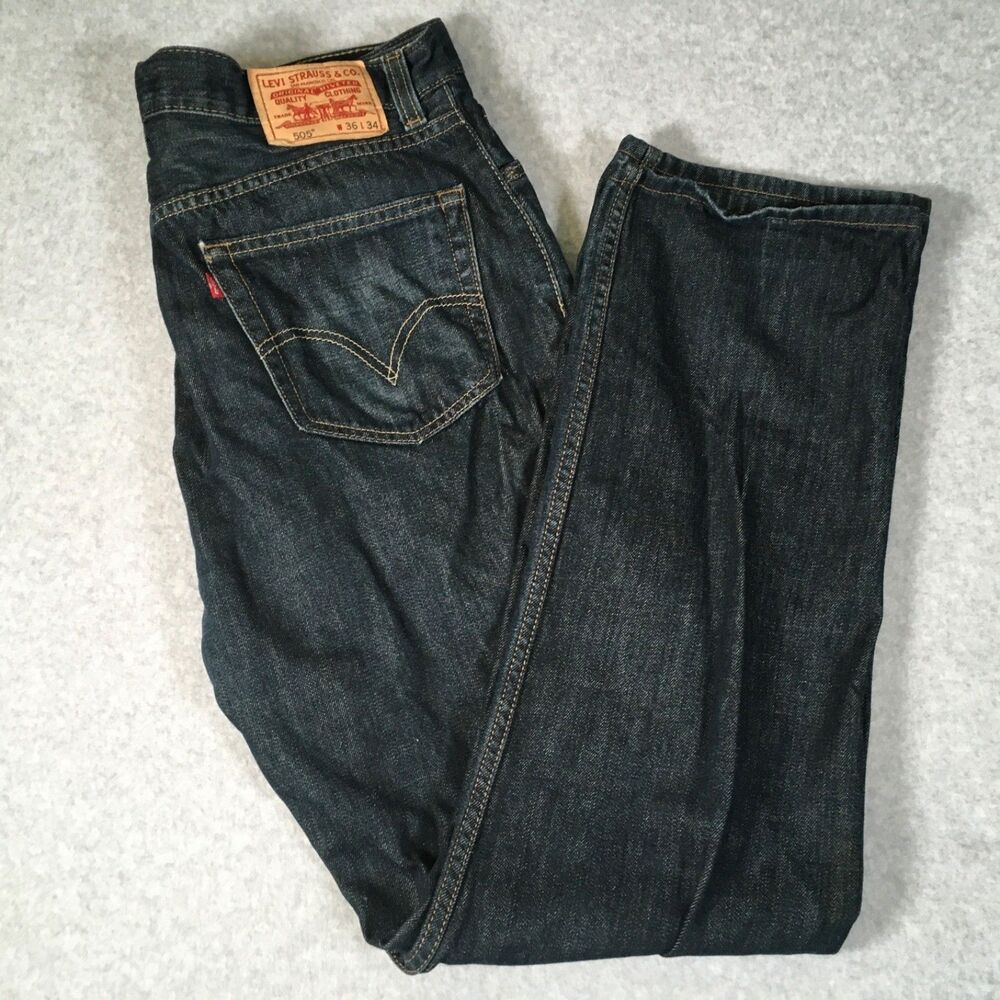Vintage Levis 505 Mens 36x34 Regular Fit Dark Wash Denim Jeans